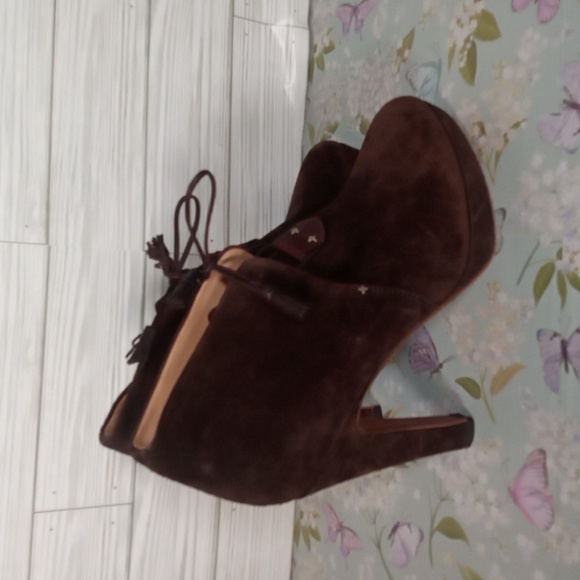 rag & bone Chocolate Brown Suede Platform 5" Heel Lace Up Booties Size 38 US 8 - Picture 2 of 11